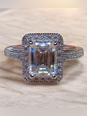 Moissanite 1.25CTW Sterling Silver Emerald Cut Solitaire Ring Size 6